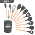 Kit Utensílios de Silicone com Cabo de Madeira (12 Peças) -Acasa