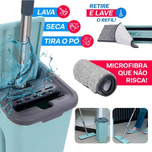 Mop de Limpeza Giratório com Esfregão e Balde - Acasa