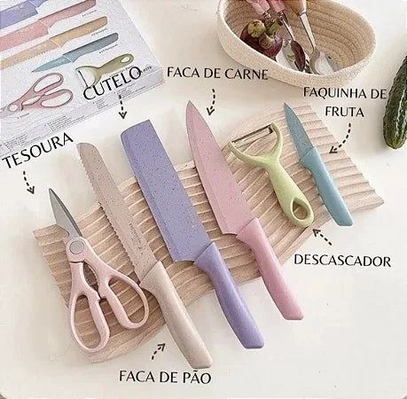 Conjunto Kit Facas Profissional Colorido em Aço Inoxidável com 6 Peças -Acasa