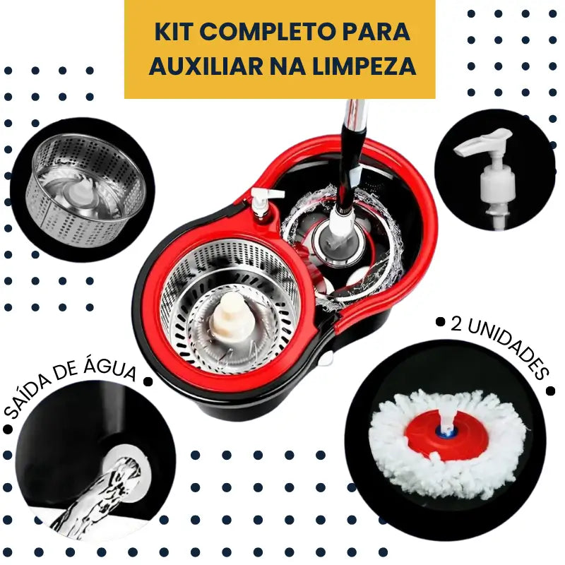 Mop Ajustável Giratório + Super Kit de Limpeza Acasa